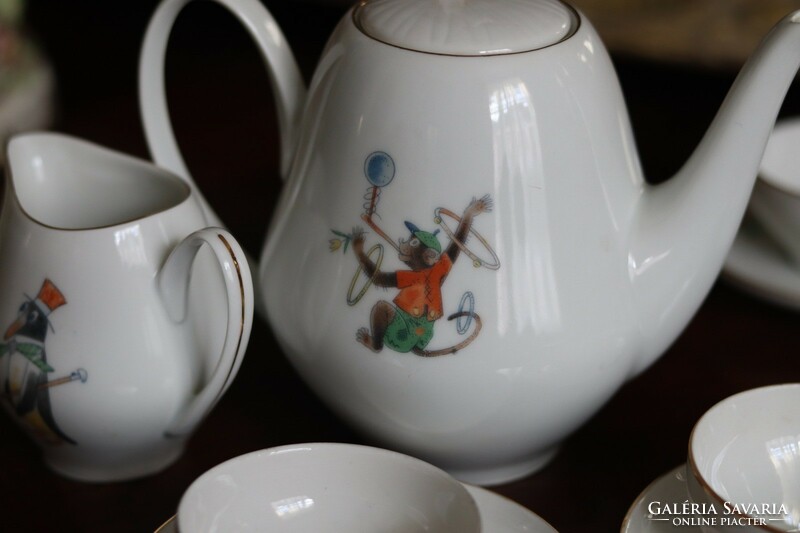 Vintage retró csehszlovák porcelán cirkuszos gyerek teás készlet