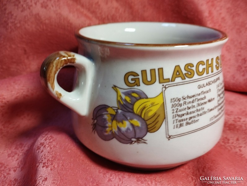 Chinese two-handled porcelain goulash soup cup with recipe