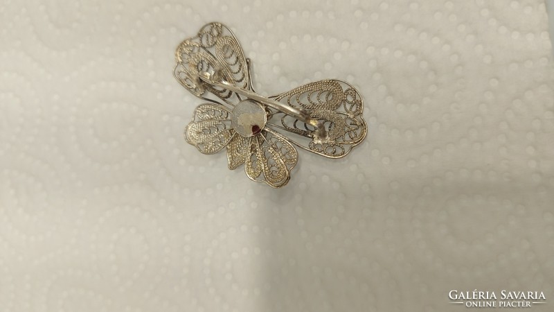 Filigree silver butterfly brooch
