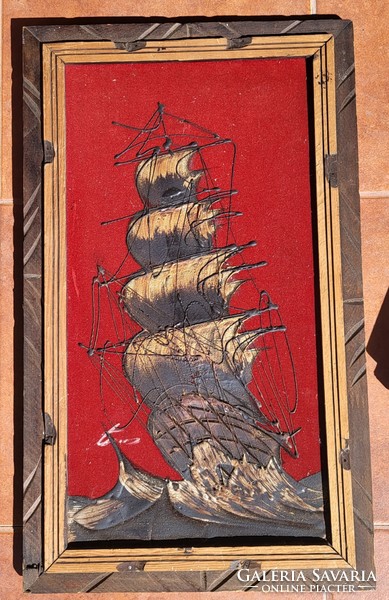 Hangulatos vitorlás falikép kerettel együtt 34,5x57 cm