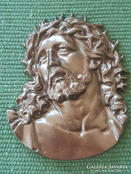 Nagyon szép bronzosított fém Mária és Jézus fej plakett.