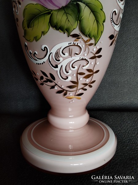 Antique pink baroque patterned glass vase
