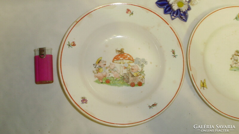 Old, mess-matched granite children's, children's plate - deep and flat - together - rare, charming model