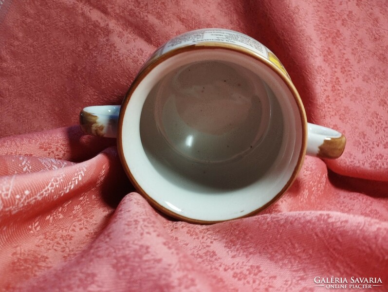 Chinese two-handled porcelain goulash soup cup with recipe