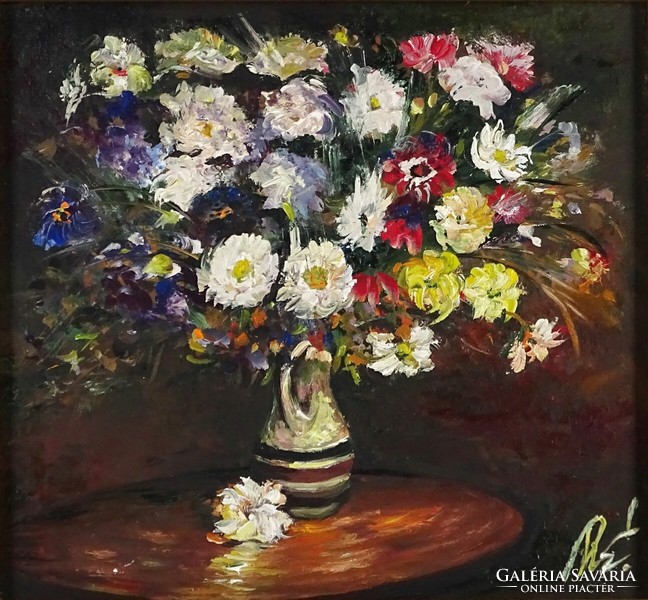 1M345 xxi. Hungarian artist of the 19th century: table still life with flowers in a vase