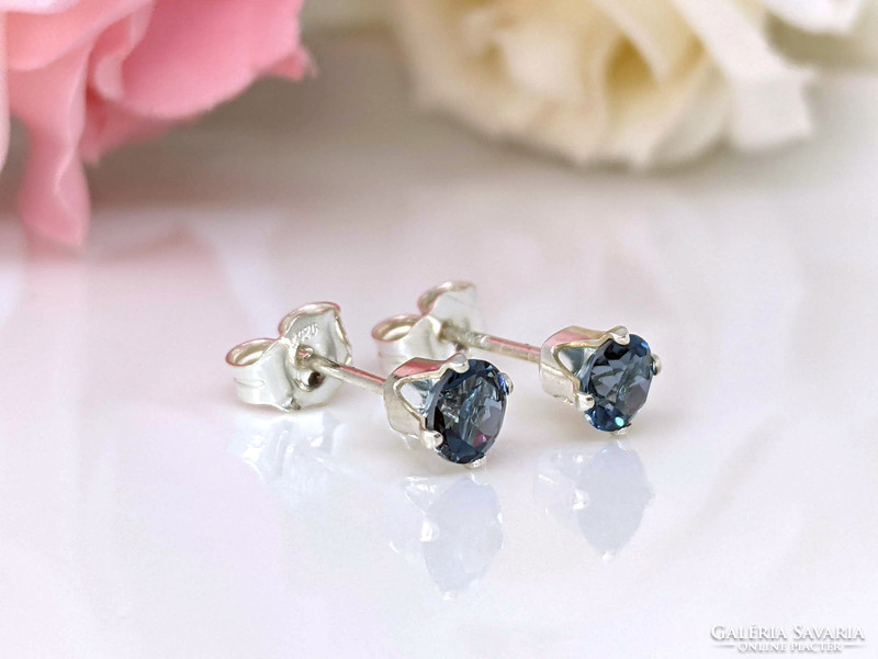4mm blue london topaz earrings 925 silver studs, gemstone jewelry in gift box, mineral earrings