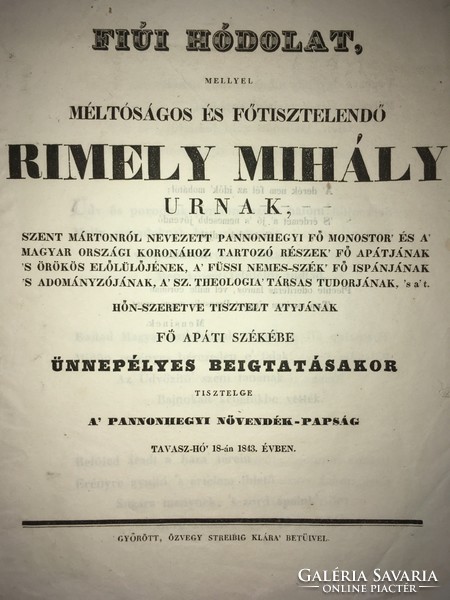 /1843/The students of Pannonhegy pay tribute to Mr. Mihály Rimely during his ceremonial installation in the chief abbot's chair