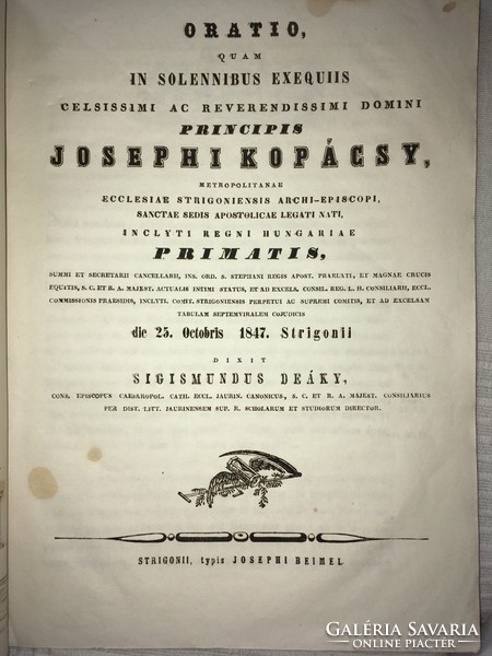 /1847/Kopácsy József Prímás Herczeg Esztergami Érsek,Egyházi Gyászünnepélye alkalmakor kiosztatott