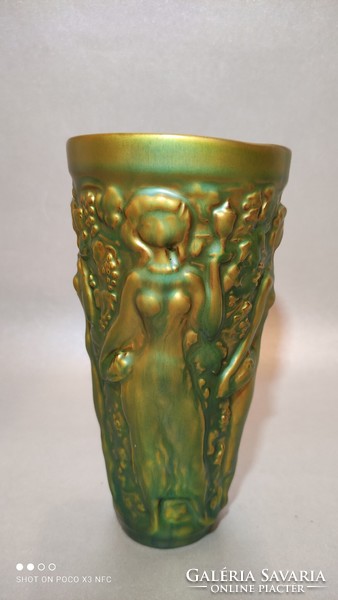 Now it's worth it! Zsolnay glass vase porcelain green eosin vintage glass