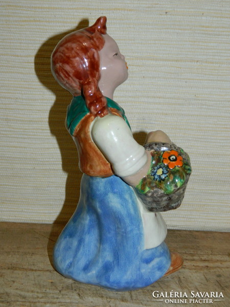 Girl with hops ceramic flower basket