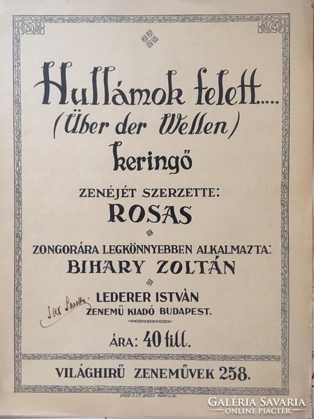 Antique sheet music! Above the waves/ waltzing! He earned his music; pink The price is 40 fils.