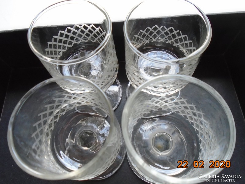 Antique hand-polished, faceted stemmed aperitif glass 4 pcs