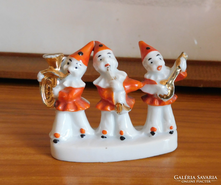 Antik miniatűr porcelánfigura - bohóczenekar