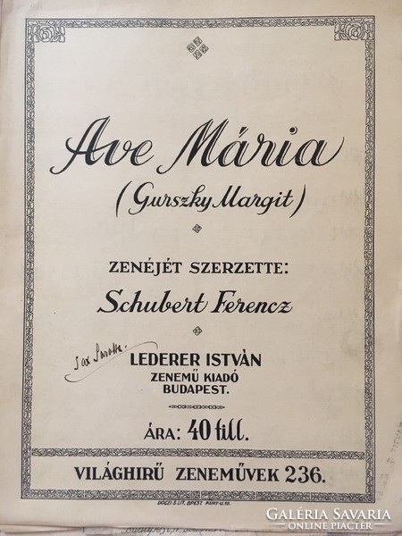 Antique sheet music! Ave mària (margit gurszky) composed the music; Franz Schubert