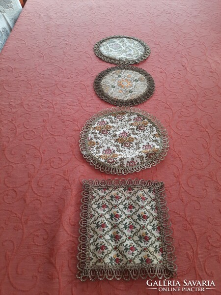 ﻿4 tapestry coasters interwoven with old gold thread with antiqued metal thread border