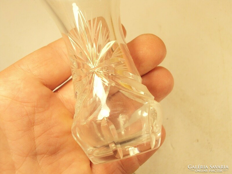 Retro old glass mini vase with polished pattern, 9.5 cm high