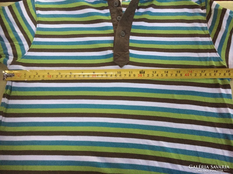 Short-sleeved collared, striped men's T-shirt, size L