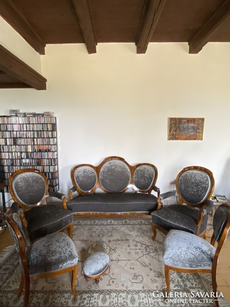 Biedermeier salon set renovated with velvet upholstery