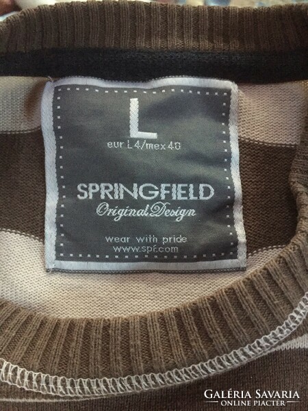 Springfield beige-brown striped men's cotton sweater, size L