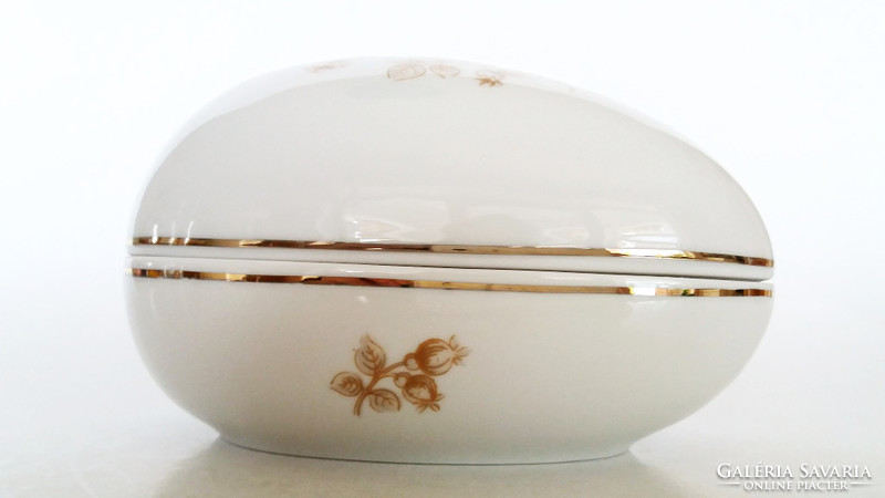 Old Hólloháza porcelain, large Easter egg, large bonbonnier, floral sugar bowl, 14.5 cm