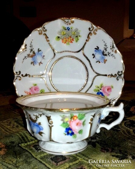 Antique tk klösterle 1830-1893 hand-painted thick porcelain extra tea cup + saucer - 2.2 dl