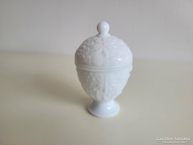 Old white chalcedony glass base bonbonier cast glass milk glass sugar holder