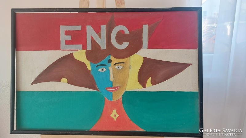 (K) enci (shoe advertisement?) Painting with frame 79x53 cm