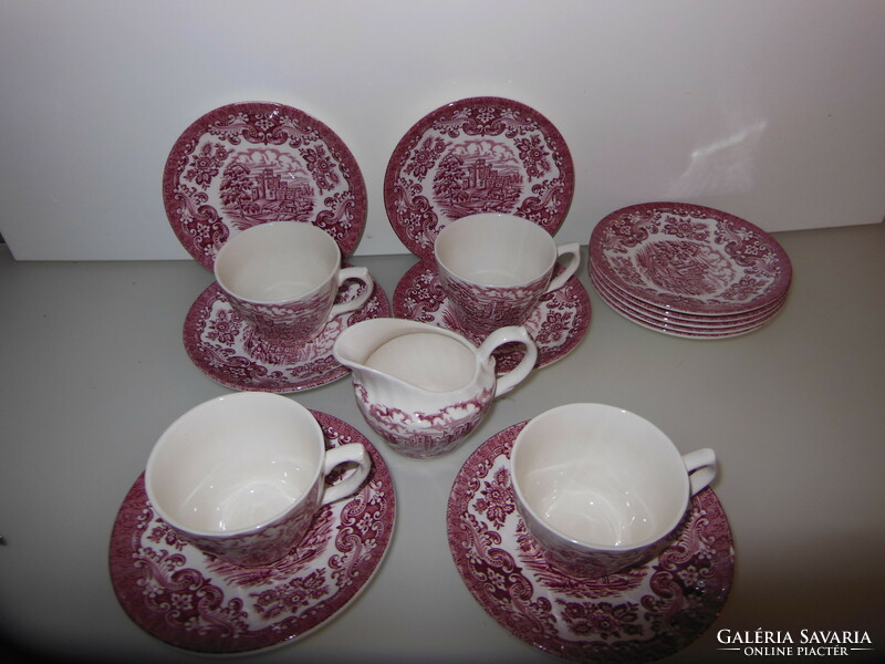 Coffee set - English - 15 pcs - marked - old - earthenware - cup 2 dl - base 15 cm flawless