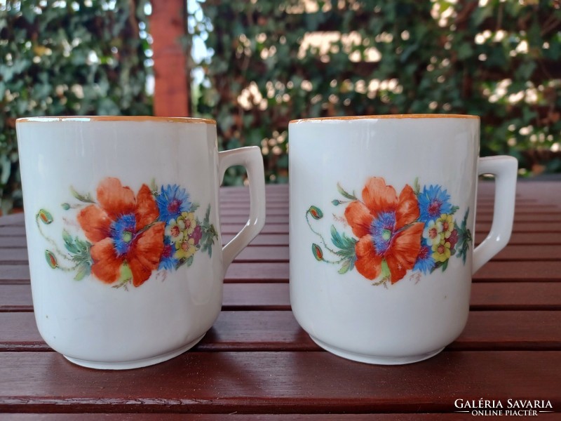 Old Zsolnay porcelain mug - 2 folk with poppy and cornflower