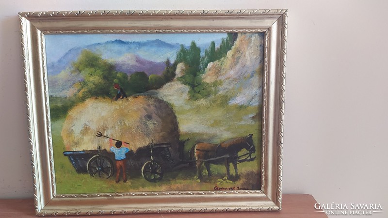 (K) beautiful rural life picture painting 38x47 cm also in signed foxpost.