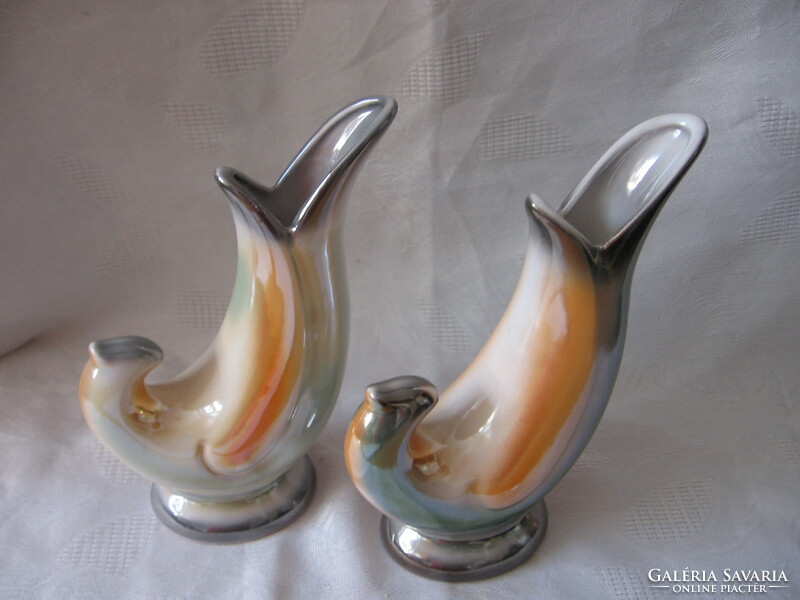 Hungária industrial art ceramics ksz retro luster bird shape vases