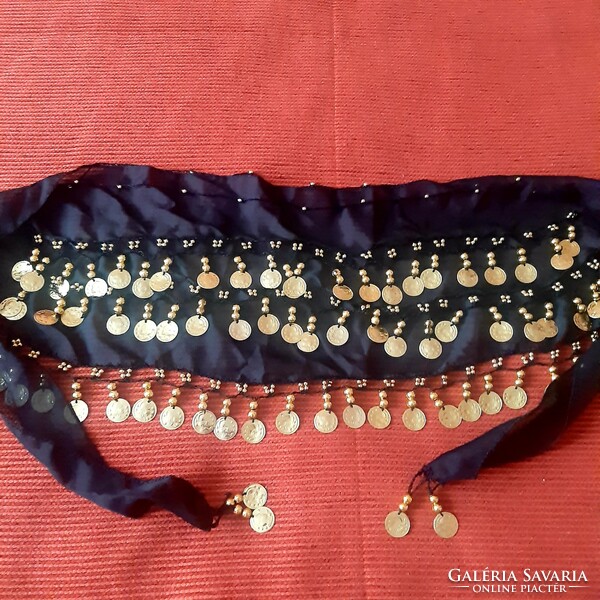 Indian belly dance shawl, scarf, with black and gold decoration. It rattles, it rattles
