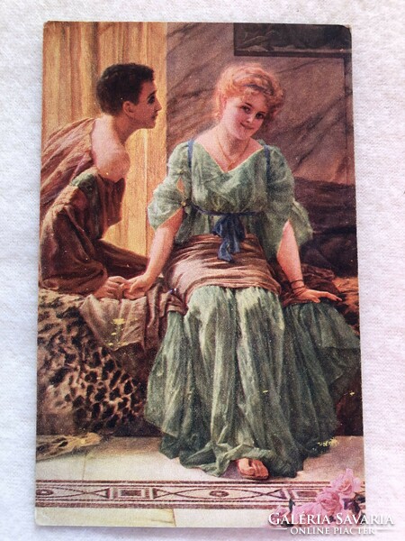 Antik, régi romantikus képeslap - Postatiszta                            -5.