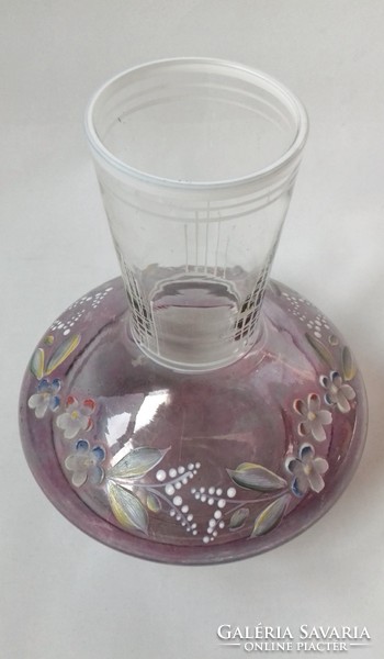 Enamel painted floral purple glass vase