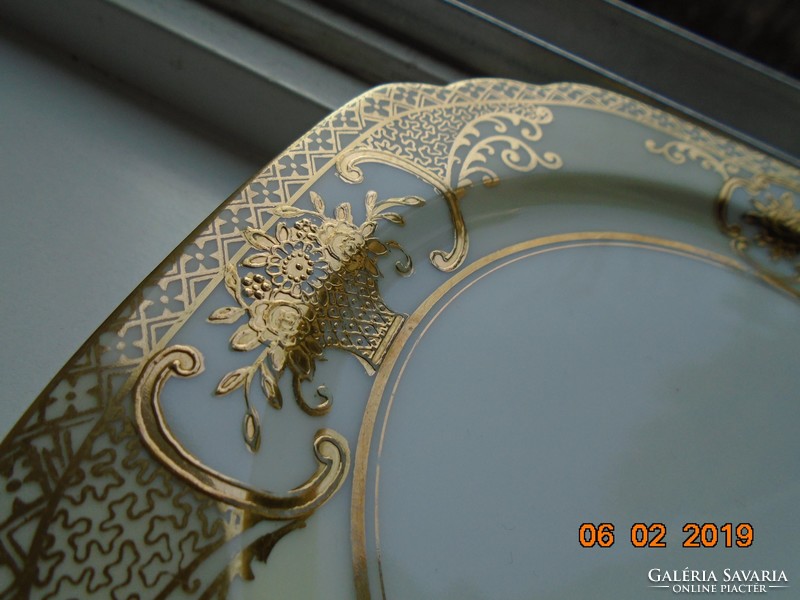 1920 NORITAKE luxus japán Art Deco porcelán tányér ,aranybrokát virágkosár minta 44318 mintaszám