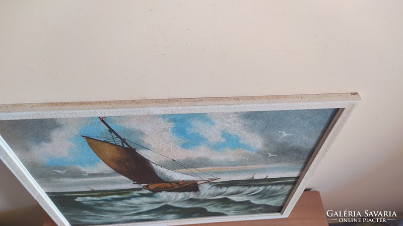 (K) Szép szignált hajós festmény 53x44 cm kerettel