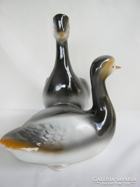 Hollóházi kézzel festett nagy méretű porcelán madár pár