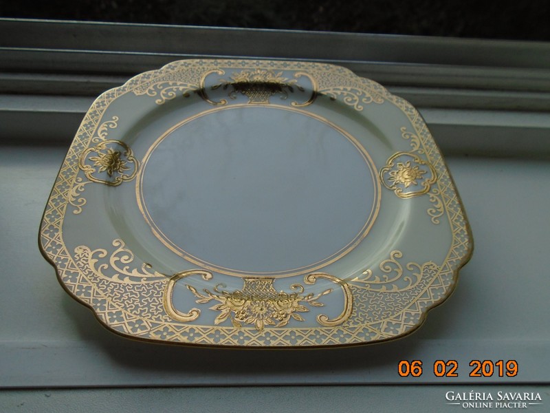 1920 NORITAKE luxus japán Art Deco  porcelán tányér ,aranybrokát virágkosár minta,44318 mintaszám