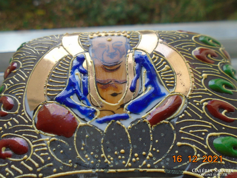 Satsuma moriage incense with spectacular gold and enamel patterns, 4 buddhas, pierced dome roof
