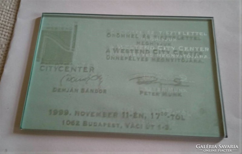 Westend Shopping Center opening invitation in glass engraved November 11, 1999