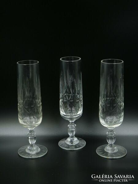 3 crystal champagne glasses with feet