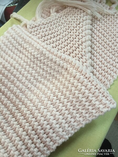 Hand-knitted large scarf, cream, with shiny threads