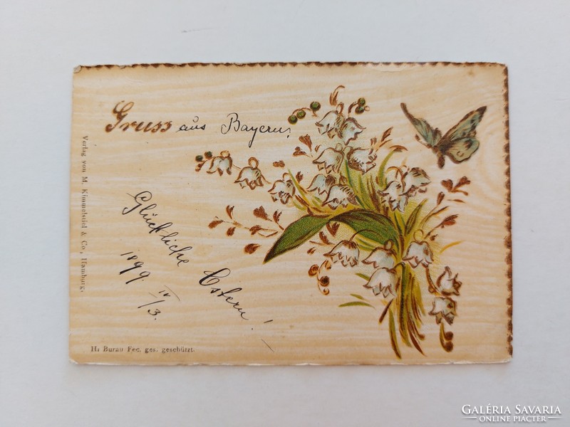 Old postcard 1899 postcard with lily of the valley butterfly