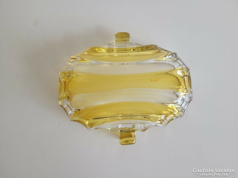 Retro glass ashtray yellow striped old ribbed glass mid century decorative bowl