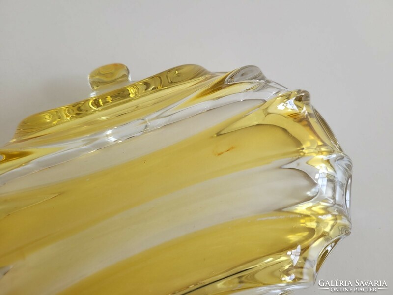 Retro üveg hamutál sárga csíkos régi bordás üveg mid century dísztál