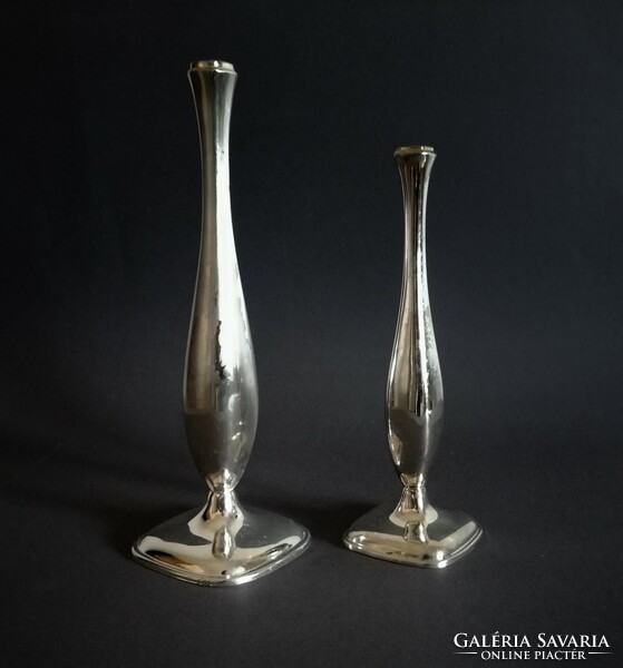 Pair of Quist modernist/bauhaus silver plated vases, 1970s Germany