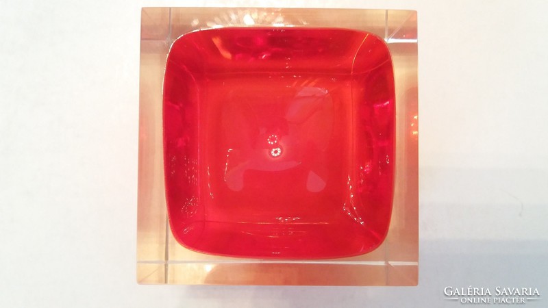 Moser piros retro üveg hamuzó régi hamutál dísztárgy mid century