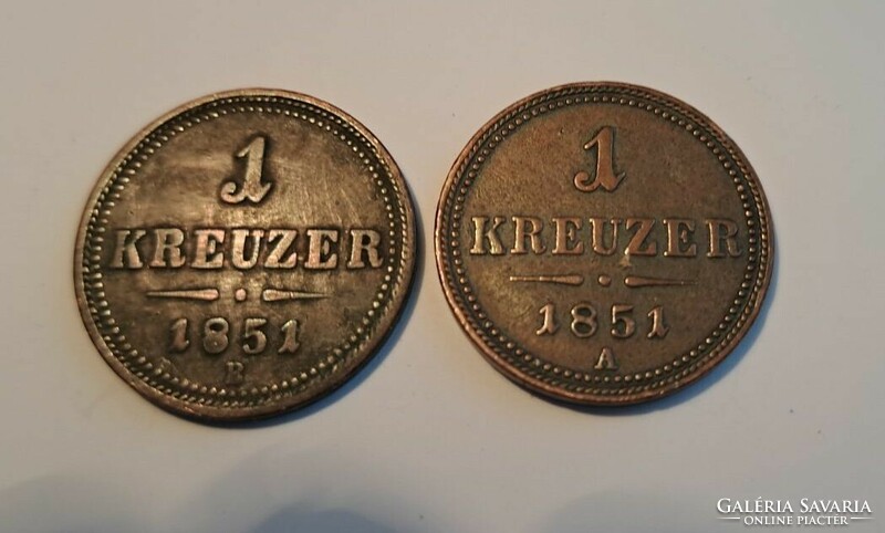 1 Kreuzer Austria 1851  2 db.Személyes átadás