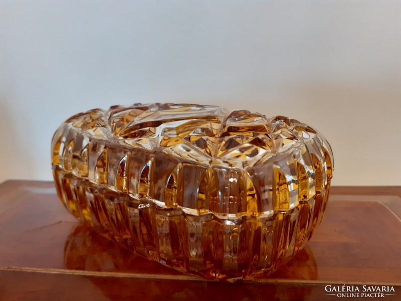 Retro üveg bonbonier régi borostyán színű üvegdoboz