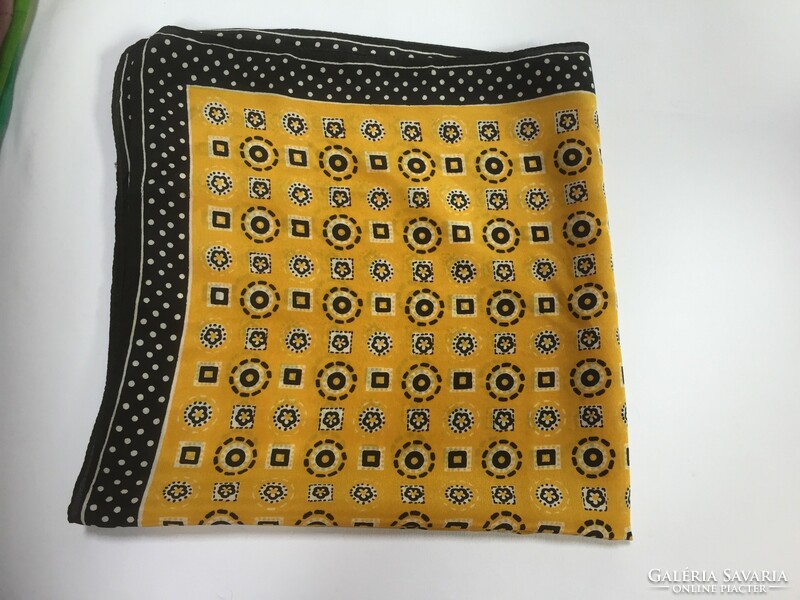 Beautiful, white and blue silk scarf with a small pattern on a yellow background, also a great choice for office wear